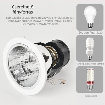 6 hüvelykes beépíthető LED mennyezeti downlight E27 foglalattal, alumínium ház, 6000K fehér fény, 11-15W