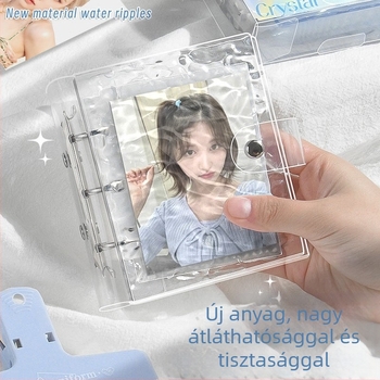 Kristályos kártyaalbum átlátszó acril borítóval és vízhullám-mintázattal, oldható oldalú kötés, egy kártya rekesz, 20 oldal