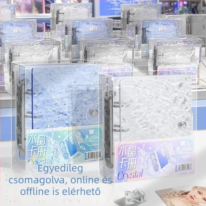 Kristályos kártyaalbum átlátszó acril borítóval és vízhullám-mintázattal, oldható oldalú kötés, egy kártya rekesz, 20 oldal