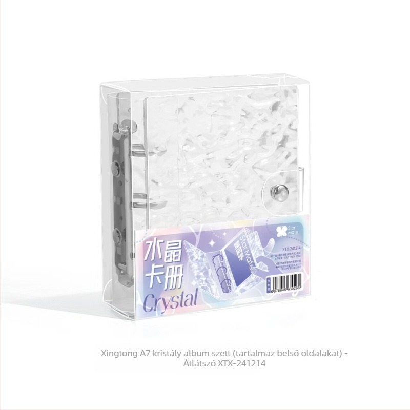 Kristályos kártyaalbum átlátszó acril borítóval és vízhullám-mintázattal, oldható oldalú kötés, egy kártya rekesz, 20 oldal