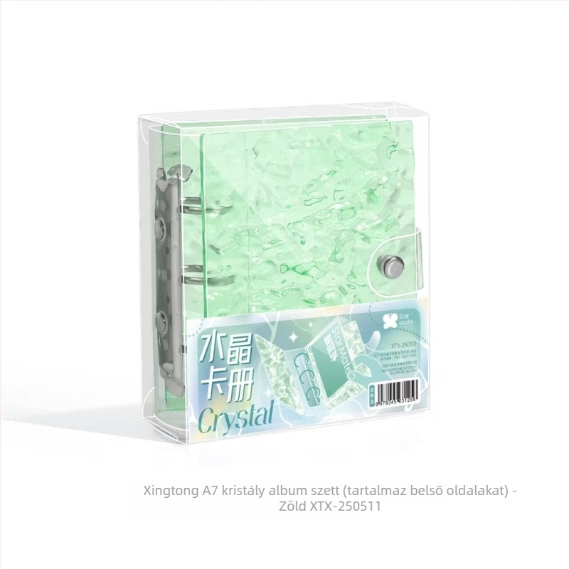 Kristályos kártyaalbum átlátszó acril borítóval és vízhullám-mintázattal, oldható oldalú kötés, egy kártya rekesz, 20 oldal