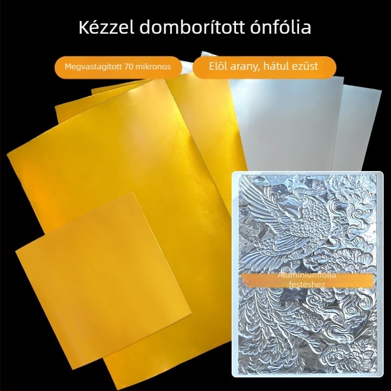 70 mikron vastag aranyszínű alumíniumfólia gyerekeknek – relief művészeti alapanyag