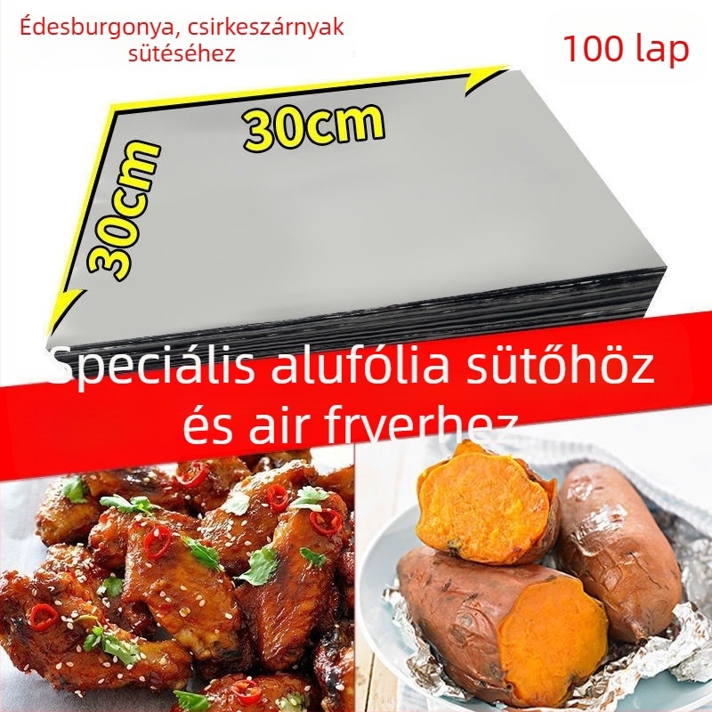 Vastagított alumíniumfólia lapok hőlégsütőhöz, háztartási használatra, hús és hal grillzéséhez, olajat elválasztó papír