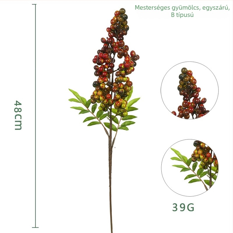 Selyem virágból készült mesterséges vörös bogyó csokor, nappali dekoráció, karácsonyi virágkompozíció váza számára, 30–100 cm magas