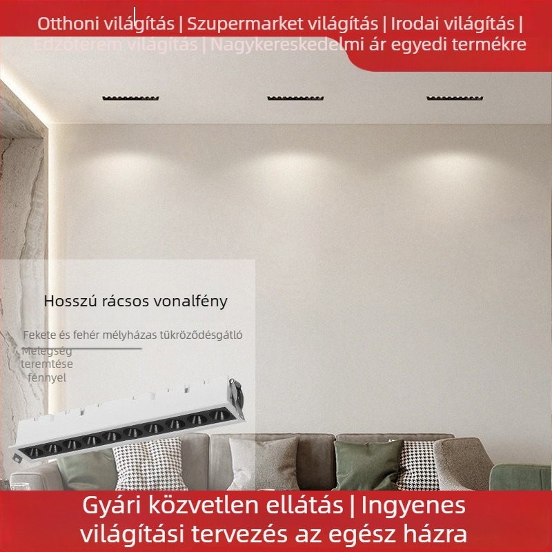 COB beépített lineáris fény rácsos kivitel, nappalira, hosszú LED csíkos világítás, alumínium ház, magas CRI
