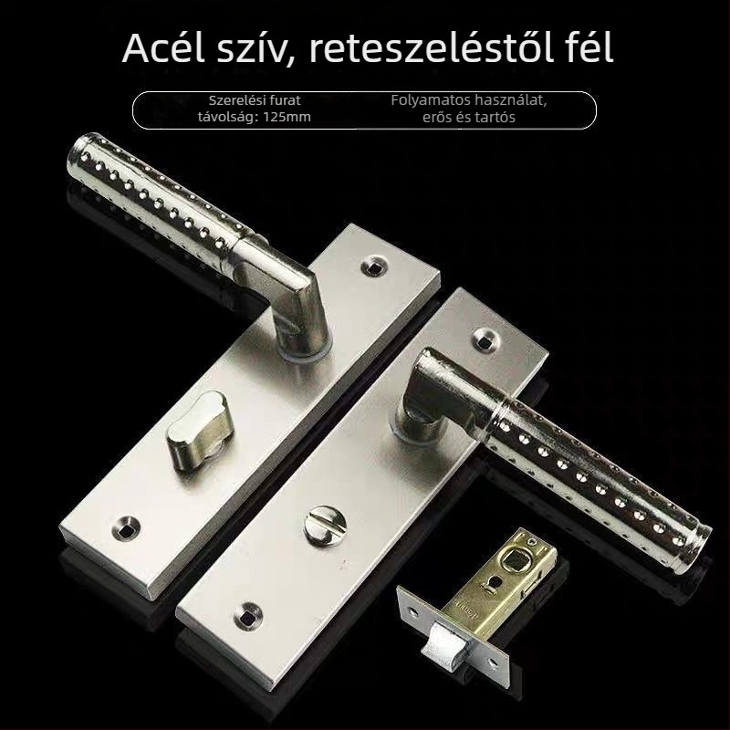 Fürdőszoba ajtózár alumíniumötvözetes fogantyúval, egyszeres nyelv, 125 mm furatköz