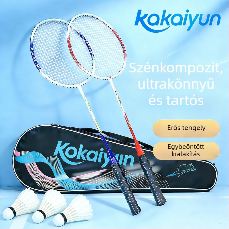 Egyszemélyes tollaslabdaütő karbon- és üvegszálból, felnőtteknek és fiataloknak, edzéshez és versenyhez, hornyolt élvédő készlettel