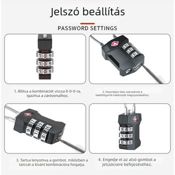 TSA-által jóváhagyott poggyász-zár jelszavas acélhuzallal – cinkötvözet, modell TSA-532