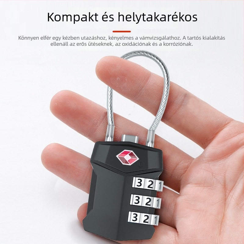 TSA-által jóváhagyott poggyász-zár jelszavas acélhuzallal – cinkötvözet, modell TSA-532