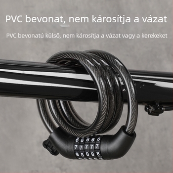 Ötjegyű kombinációs kerékpárzár acélsodronnyal (PVC bevonattal) – kerékpárok, motorkerékpárok és elektromos kerékpárok számára