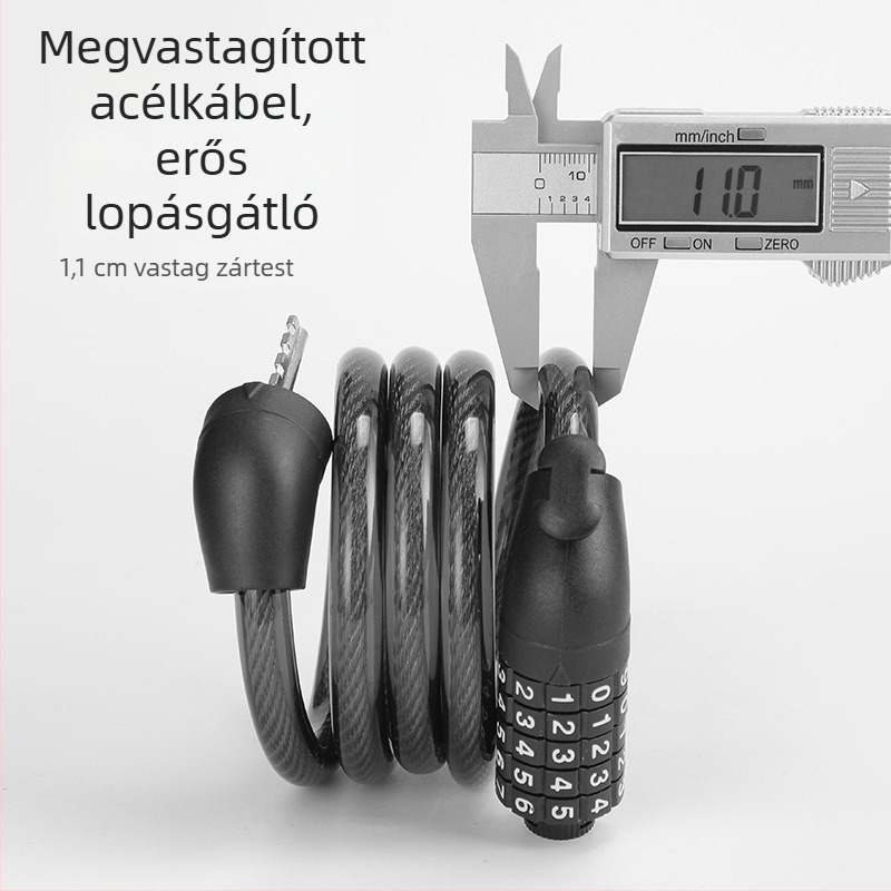 Ötjegyű kombinációs kerékpárzár acélsodronnyal (PVC bevonattal) – kerékpárok, motorkerékpárok és elektromos kerékpárok számára
