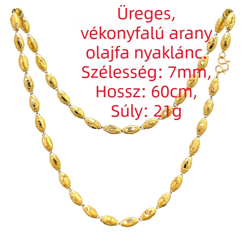 Aranyozott sárgaréz férfi nyaklánc üreges olíva alakú dizájnnal, hossz 51–60 cm