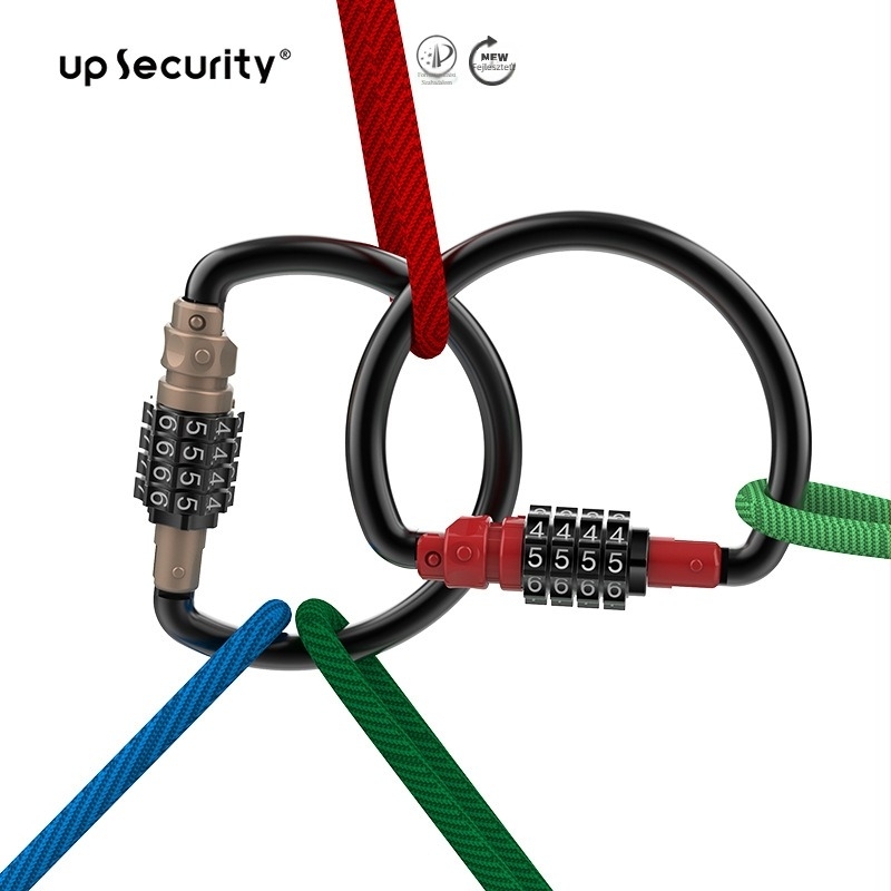 Nagy D-formájú karabiner külső nyitással, mechanikus kódzár, cink ötvözet, modell 10B