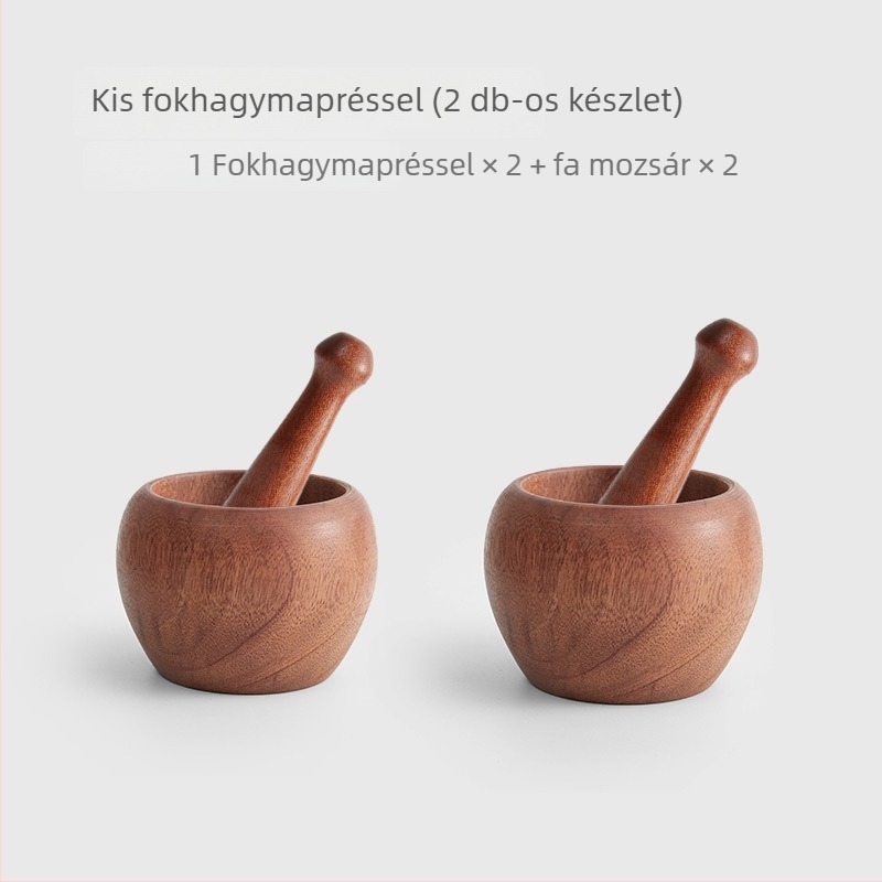 Fából készült kézi fokhagyma sajtoló és mozsár