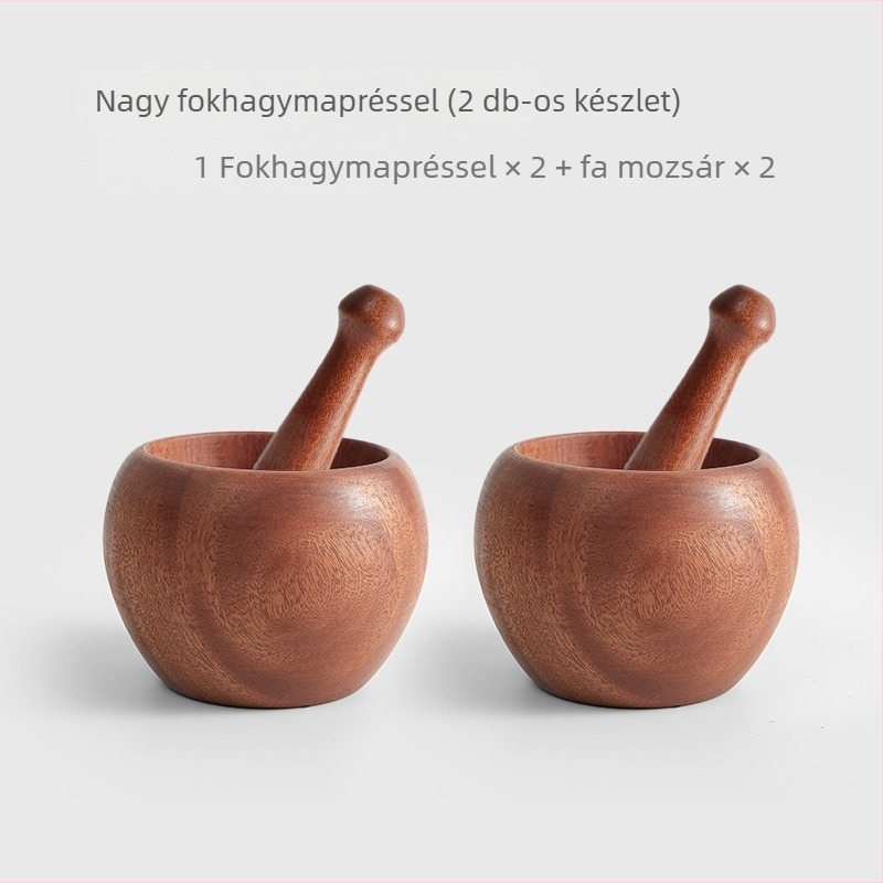 Fából készült kézi fokhagyma sajtoló és mozsár