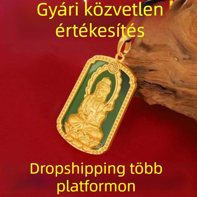 Arany-zöld Guanyin Bodhisattva nyaklánc medál műjádéval