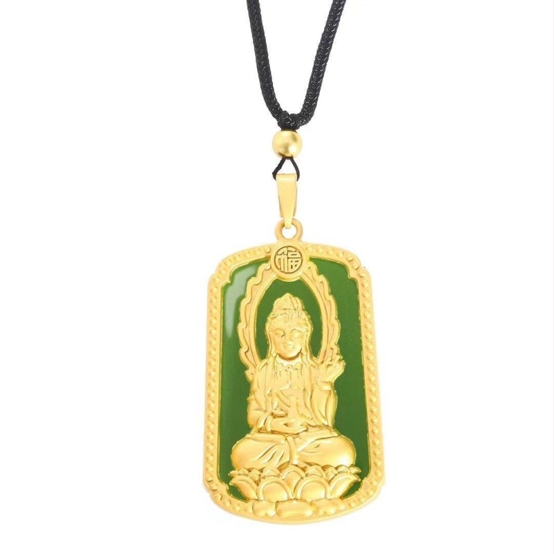 Arany-zöld Guanyin Bodhisattva nyaklánc medál műjádéval