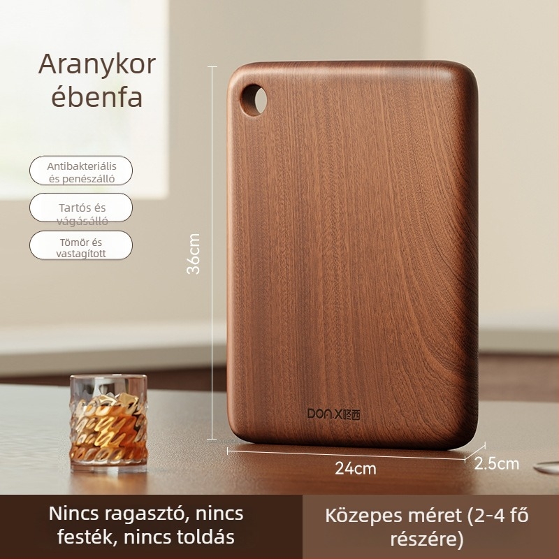 Ebony tömörfa vágódeszka, antibakteriális és penészálló, kétoldalas, csúszásmentes