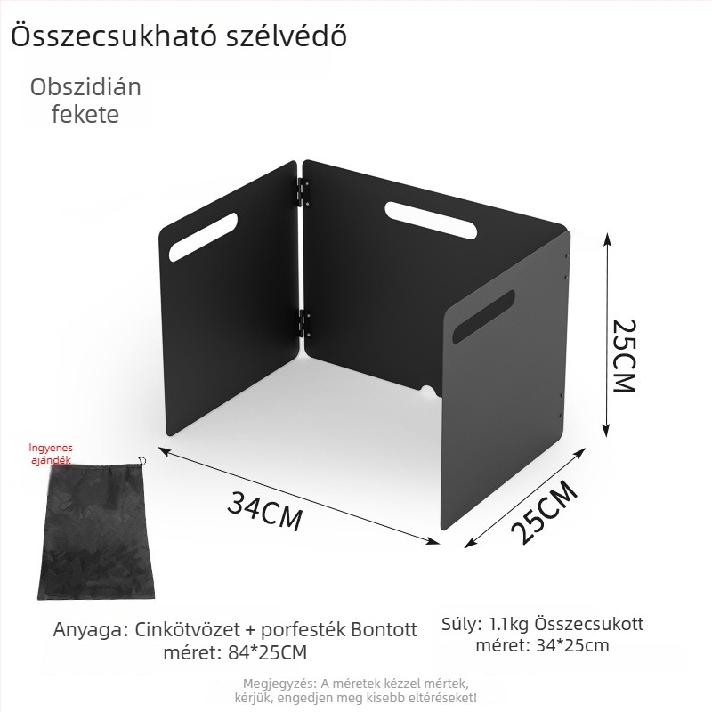 Kültéri összecsukható szélvédő és multifunkcionális tárolófelület kemping tűzhelyhez