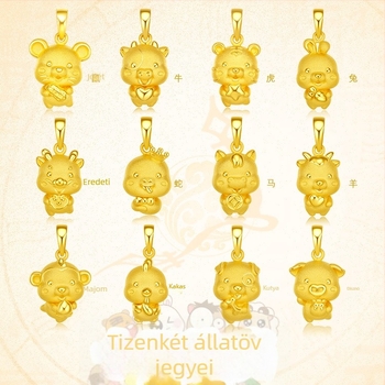 Uniszex Nyúl kínai horoszkóp medál, születési év, aranyozott réz