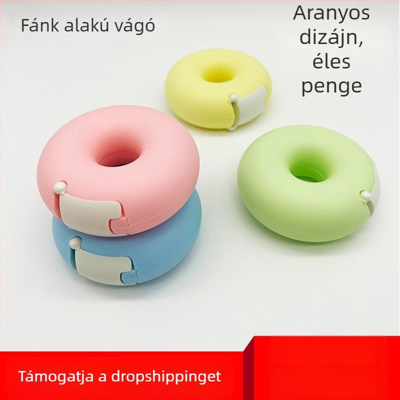 Hordozható mini fánk alakú szalagadagoló, átlátszó vágóval, iroda- és tanuláshoz