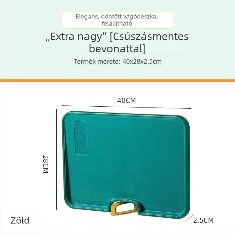 Függőleges, kétoldalas négyszögletes vágódeszka, vastított, antibakteriális és penészálló műanyagból, kollégiumi és otthoni használatra