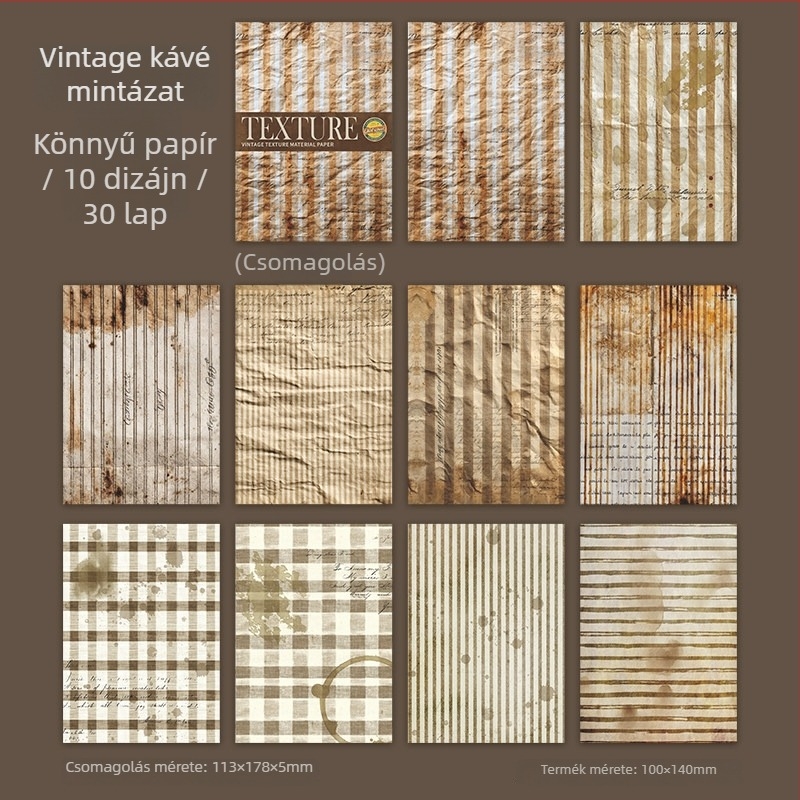 Vintage papír időtlen textúrával, csíkos kávéfoltos napló háttér, írható és kivágható jegyzetpapír