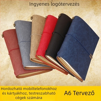 A6 retro notesz pántos záróval, testreszabható puha bőrkötésű planner, utazási zsebnapló kártyatartóval és levehető lapokkal