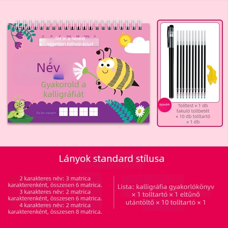 Óvodásoknak szóló kínai karakterek írásgyakorló könyv – tollvonási sorrend, konkáv–konvex hornyok, névgyakorlás