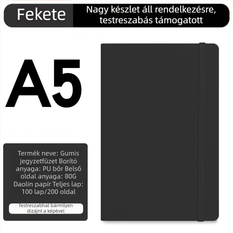 Testreszabott A5-ös jegyzetfüzet rugalmas pánttal, PU bőr borítóval, üzleti iroda tervező, logó nyomtatási lehetőség