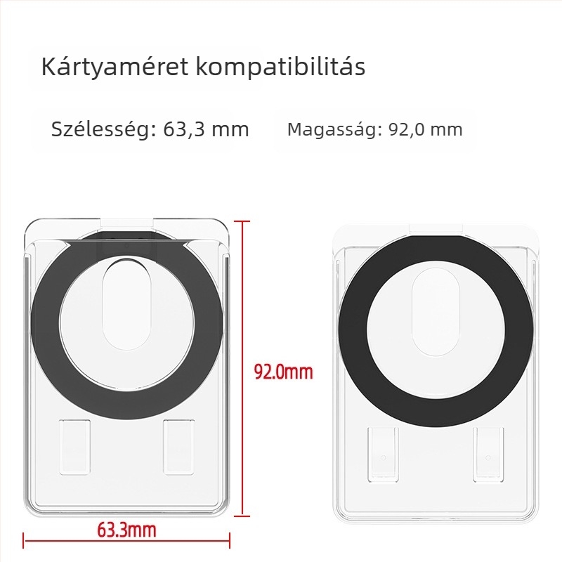 iPhone-hoz való tok állvánnyal, átlátszó mágneses kártyatartóval, hátlapra rögzíthető kártyatartó, függőleges kártyatartó, hordozható multifunkcionális állvány, polikarbonát