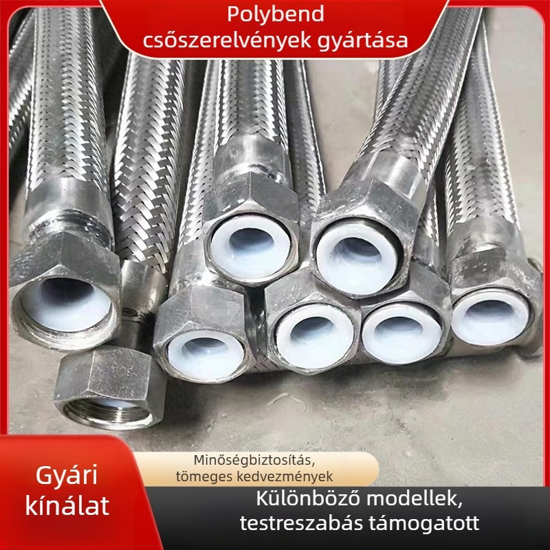 Rozsdamentes acél fémcső flanggal, PTFE-bélésű, nagy nyomású fonott tömlő