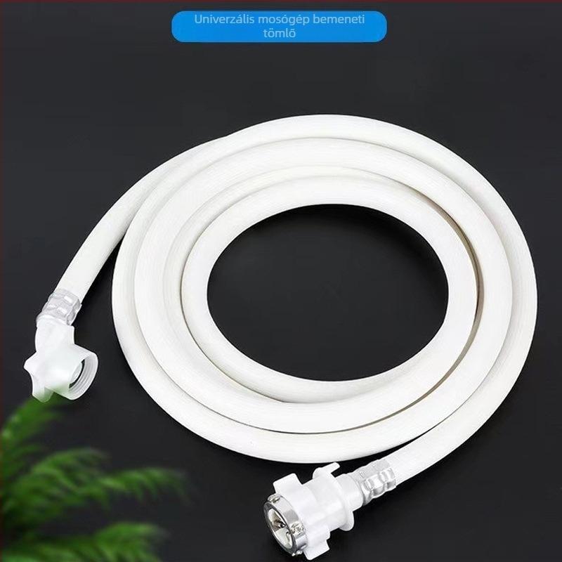 PVC mosógép beömlőcső, 1,5 m, 2 m, 3 m vagy 5 m hosszúságban, rozsdamentes csatlakozókkal