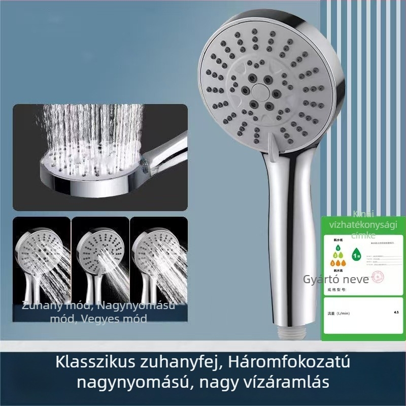 Nyomásos zuhanyfej készlet nagy kifúvónyílásokkal, rozsdamentes acélból, kerek formájú, modern dizájn