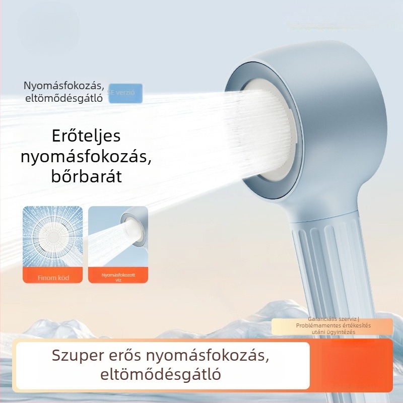 Hetes üzemmódú zuhanyfej, vízkőmentesítés, sűrű permet, vízálló, nyomásfokozó, háziállat masszázs, pulzáló üzemmód, bőrbarát, két üzemmód