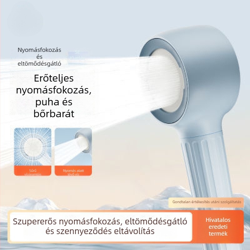 Hetes üzemmódú zuhanyfej, vízkőmentesítés, sűrű permet, vízálló, nyomásfokozó, háziállat masszázs, pulzáló üzemmód, bőrbarát, két üzemmód