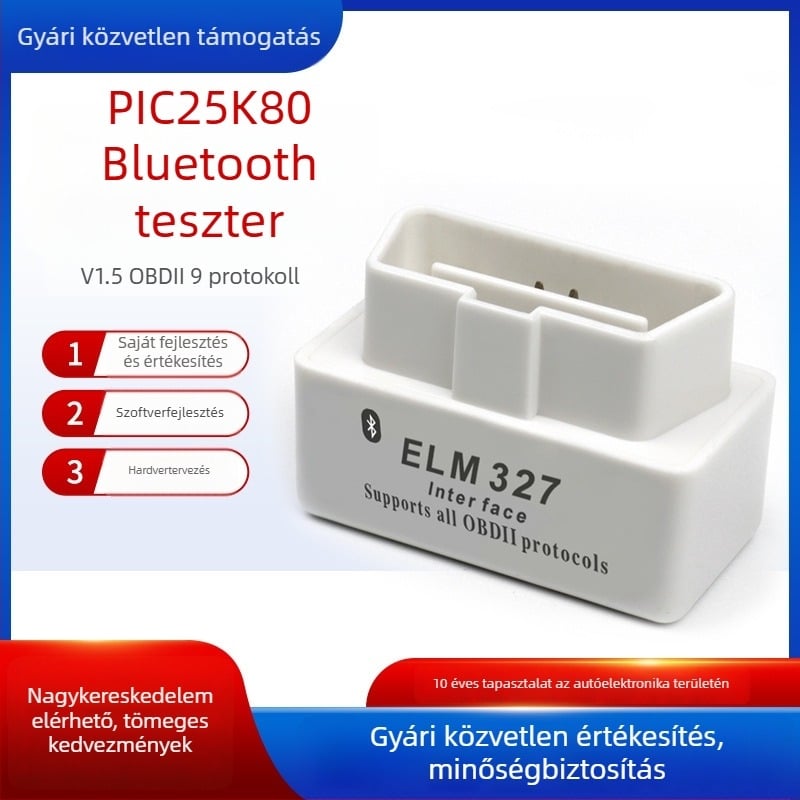 Bluetooth OBD2 mini diagnosztikai eszköz, ELM327, PIC18F25K80 chip, V1.5