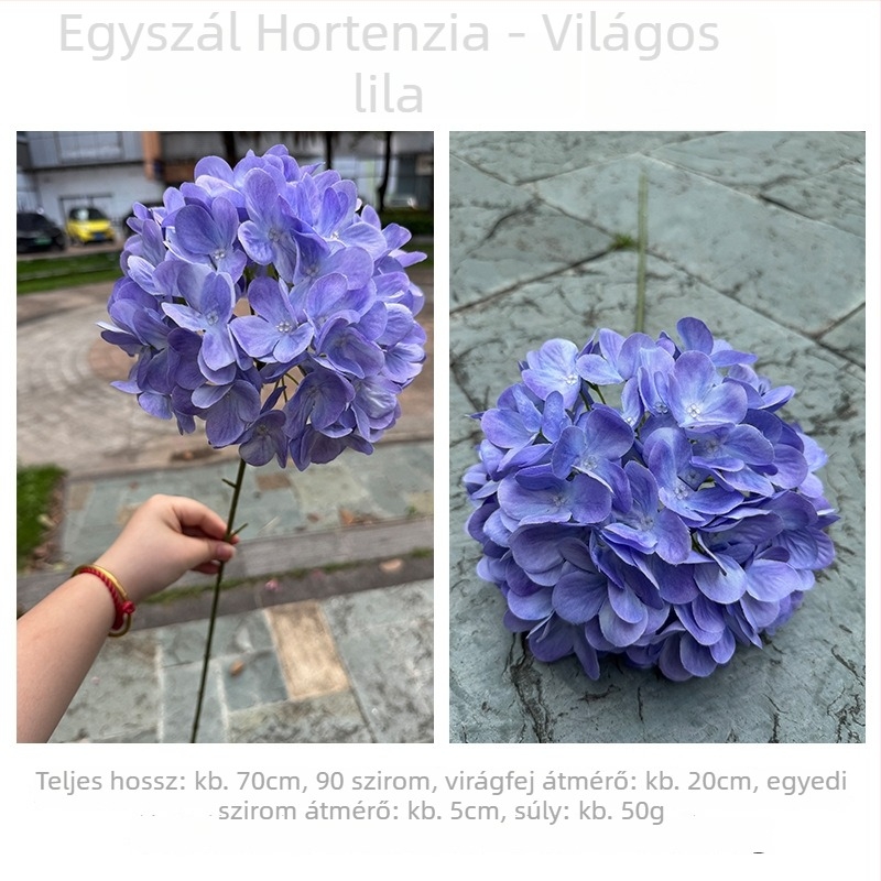 3D hortenzia – lila, hosszú szárú művirág esküvői és otthoni dekorációhoz