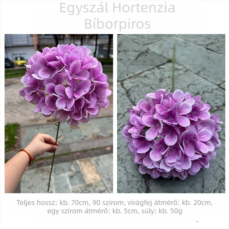 3D hortenzia – lila, hosszú szárú művirág esküvői és otthoni dekorációhoz