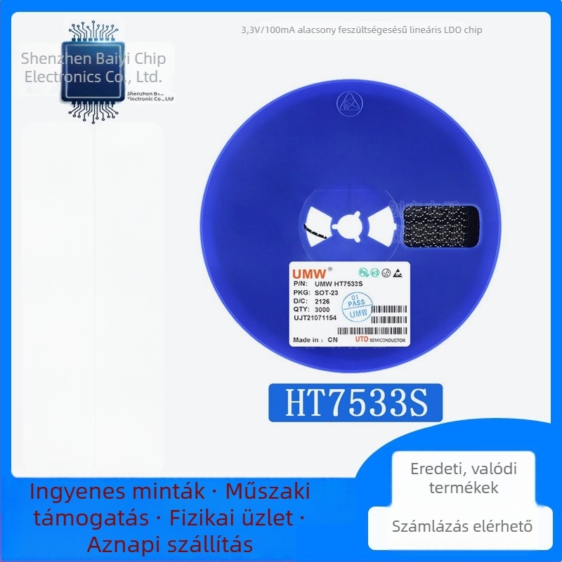 HT7533S 3.3V 100mA LDO feszültségszabályozó SOT-23 csomagban, HT33 felirat