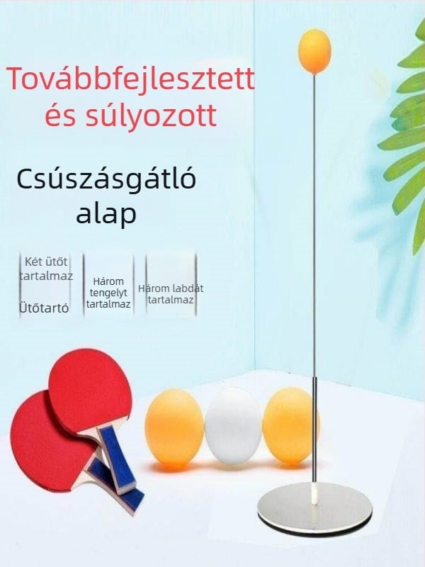 Asztalitenisz-edző eszköz stabil talppal, gyerekeknek otthon; belső és külső használatra; rugalmas edzőeszköz felnőtteknek