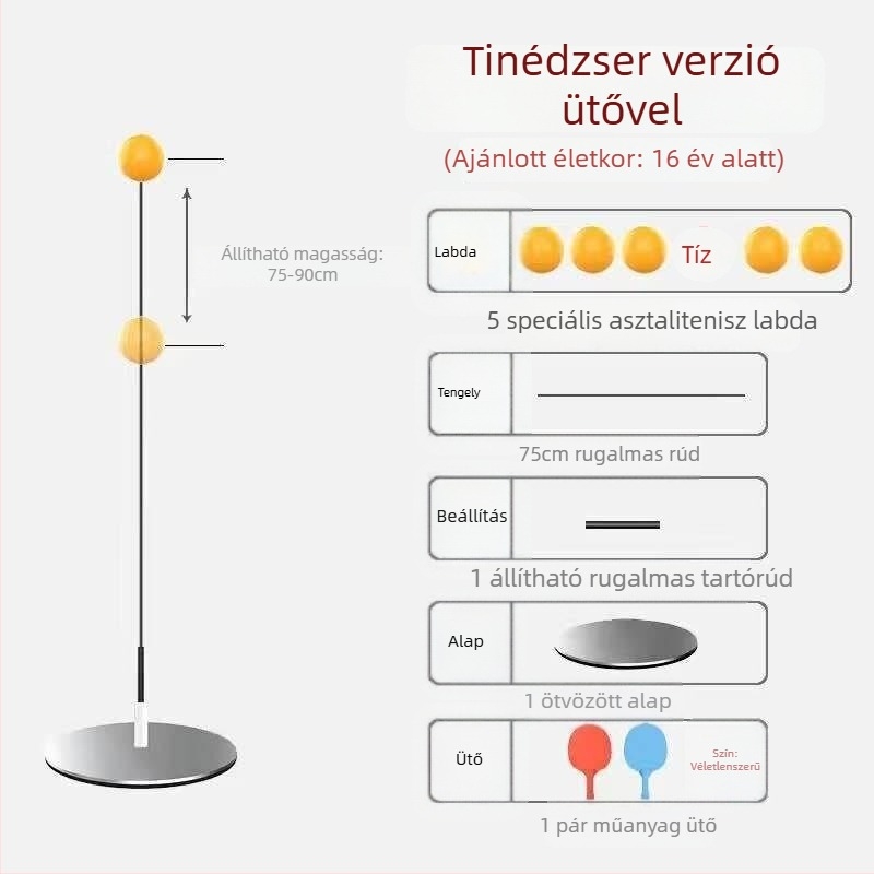 Asztalitenisz-edző eszköz stabil talppal, gyerekeknek otthon; belső és külső használatra; rugalmas edzőeszköz felnőtteknek