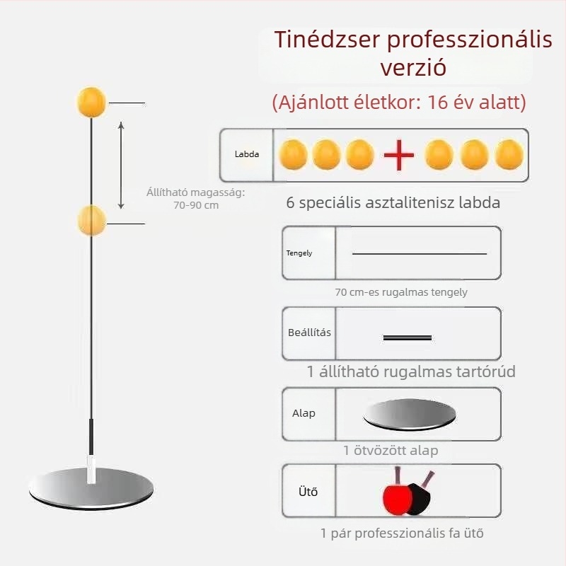 Asztalitenisz-edző eszköz stabil talppal, gyerekeknek otthon; belső és külső használatra; rugalmas edzőeszköz felnőtteknek