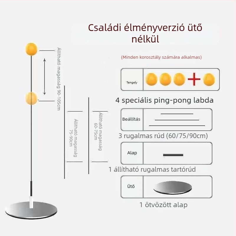 Asztalitenisz-edző eszköz stabil talppal, gyerekeknek otthon; belső és külső használatra; rugalmas edzőeszköz felnőtteknek
