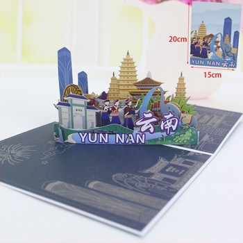 3D lézerrel vágott városi táj- és építészeti modell Guangzhou, Hangzhou, Hong Kong, Yunnan és New York – üdvözlőlap hajtogatható meghívóval