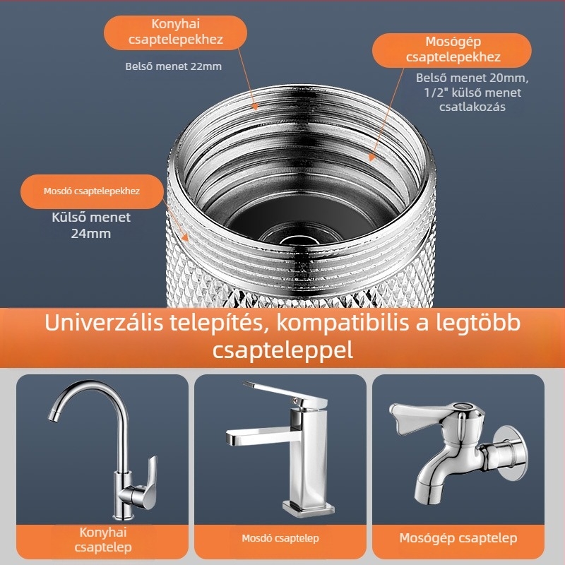 Csaptelep hosszabbító univerzális csatlakozóval, forgó aerátorral és szűrő adapterrel a konyhai kifolyóhoz