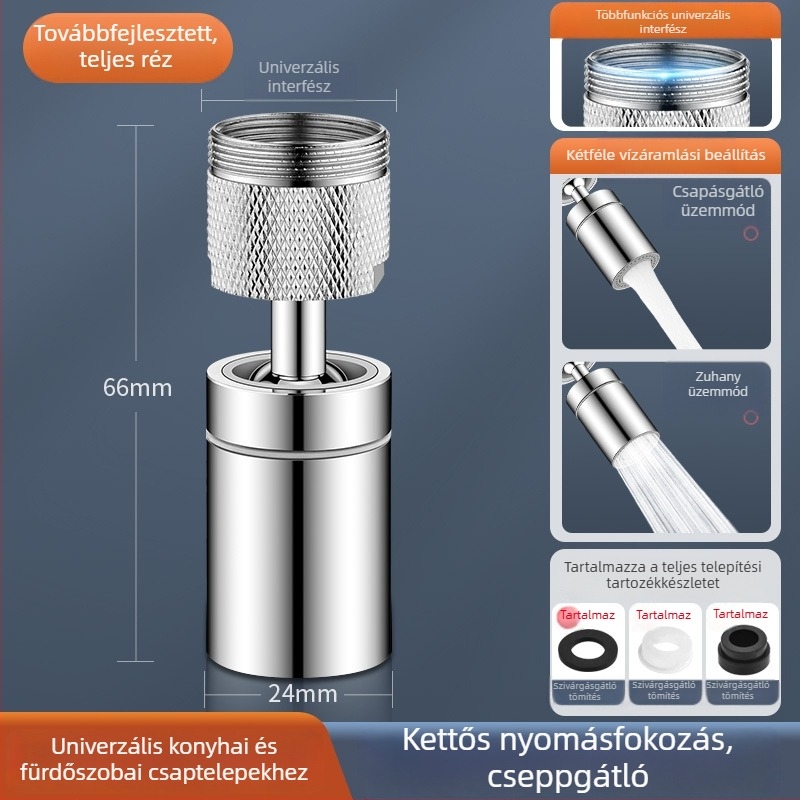 Csaptelep hosszabbító univerzális csatlakozóval, forgó aerátorral és szűrő adapterrel a konyhai kifolyóhoz