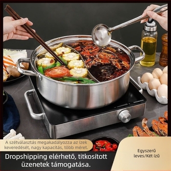 Extra vastag 304 rozsdamentes acélból készült hot pot, indukcióval kompatibilis; Yin–Yang edény fedővel, 316 rozsdamentes acélból