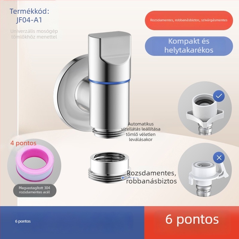 Mosógép csap automatikus záró szeleppel és snap-on csatlakozóval; univerzális csatlakozás