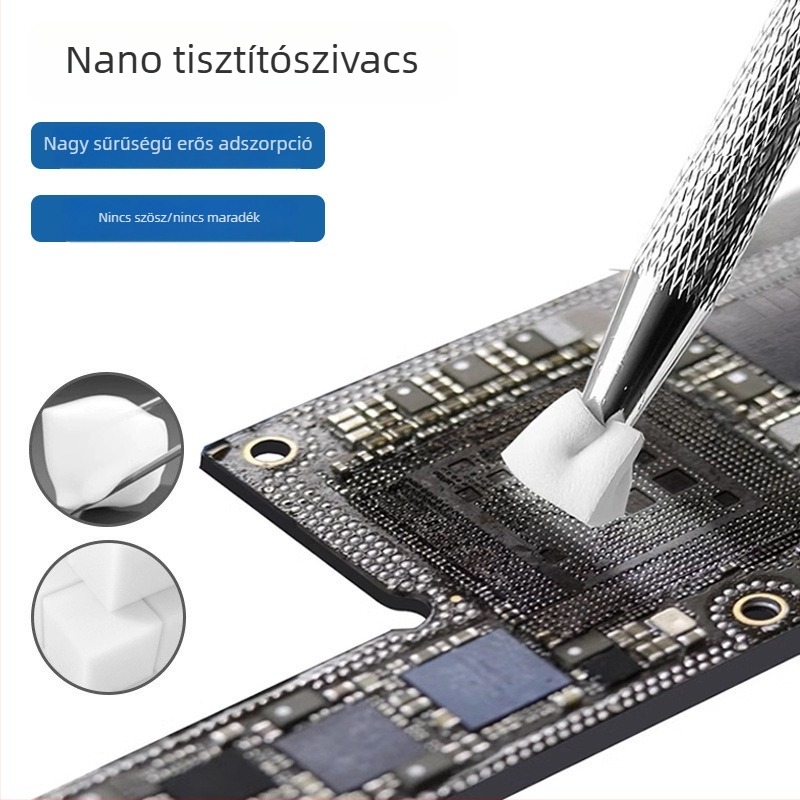 Nagy sűrűségű nano tisztító szivacs, erős adszorpcióval és nyom nélkül, mobiltelefon javításhoz, alaplap tisztításához és ragasztó eltávolításához.